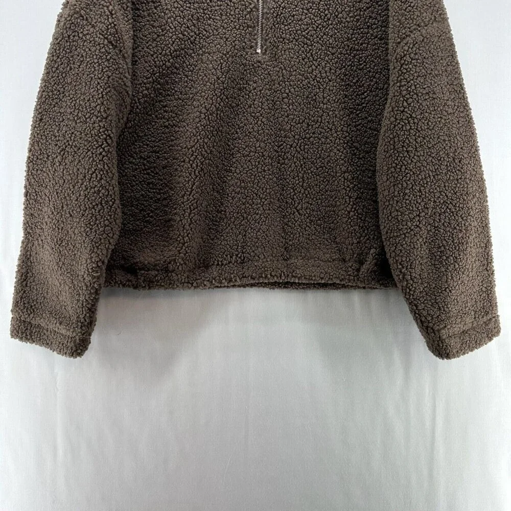 LNA Clothing Sweatshirt Womens L Faux Fur Sherpa 1/4 Zip Pullover Jumper Brown - Picture 4 of 11